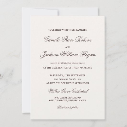 Ivory and Brown Wedding 招待状 (正面)