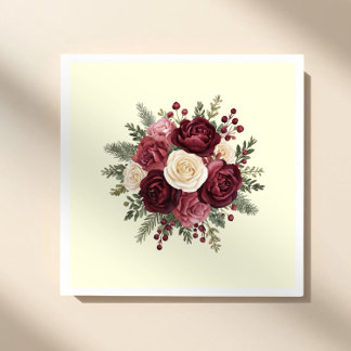 Ivory and Burgundy Floral Wedding Paper Napkin スタンダードカクテルナプキン