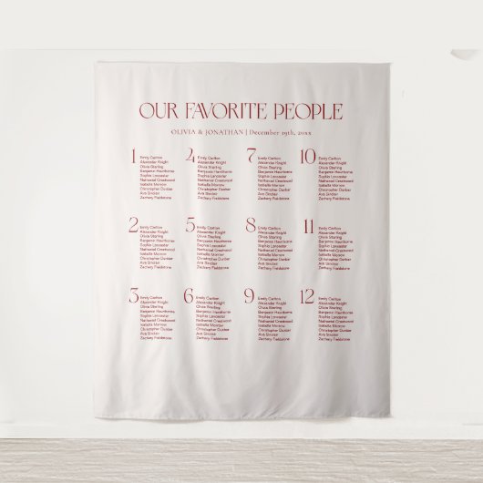 Ivory and Burgundy Wedding Seating Chart Fabric  タペストリー (正面)