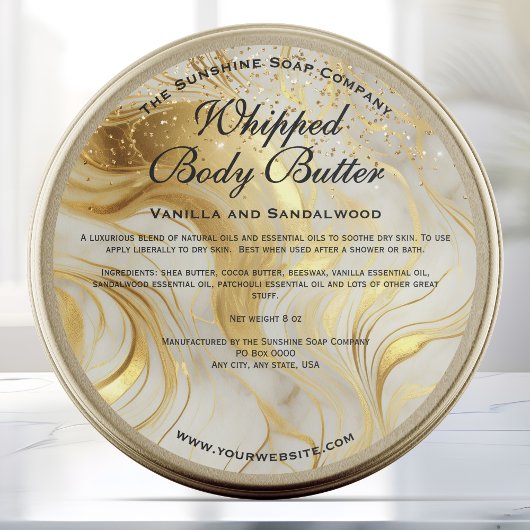 Ivory and Gold Glitter Body Butter Jar Label ラウンドシール