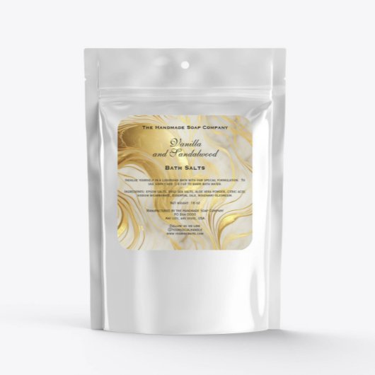 Ivory and Gold Marble Bath Salts Pouch Label スクエアシール