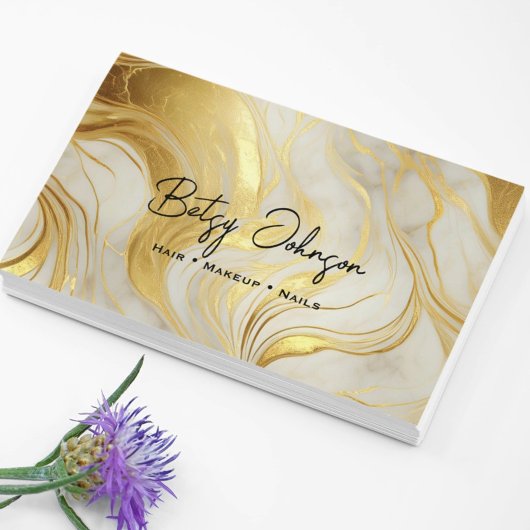 Ivory and Gold Marbled Business Card 名刺
