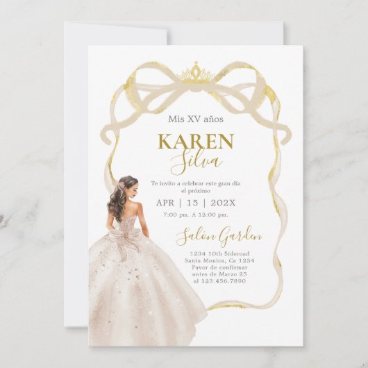 Ivory and Gold Quinceanera Invitation 招待状 (正面)