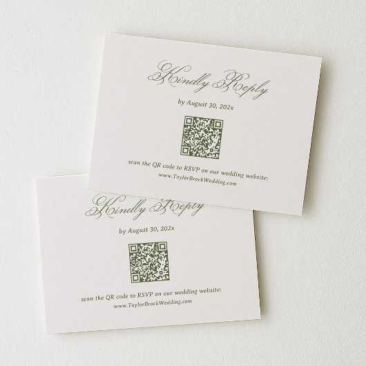 Ivory and Olive Green Wedding RSVP Qr Code エンクロージャーカード