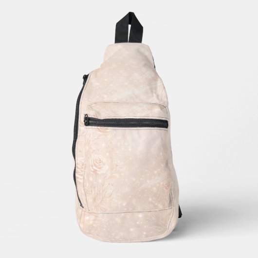 Ivory and rosegold accents florals AI art  スリングバッグ (正面)