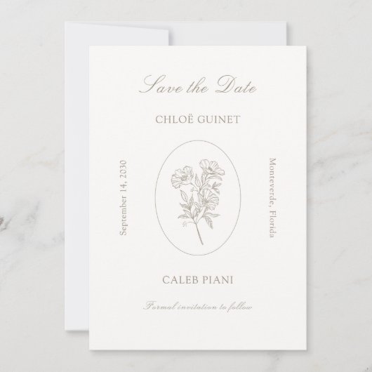 Ivory and Taupe | Botanical Stripe Flat Card (正面)