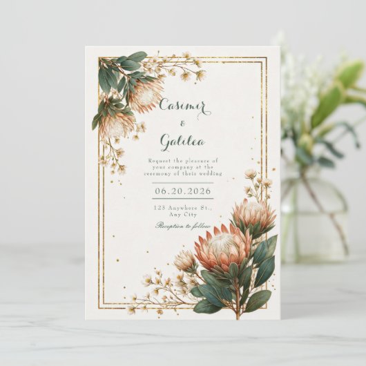 Ivory Astrantia Gold Foil Wedding 招待状 (スタンド正面)