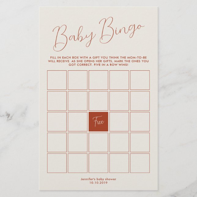 ivory Baby Shower Bingo Game (正面)