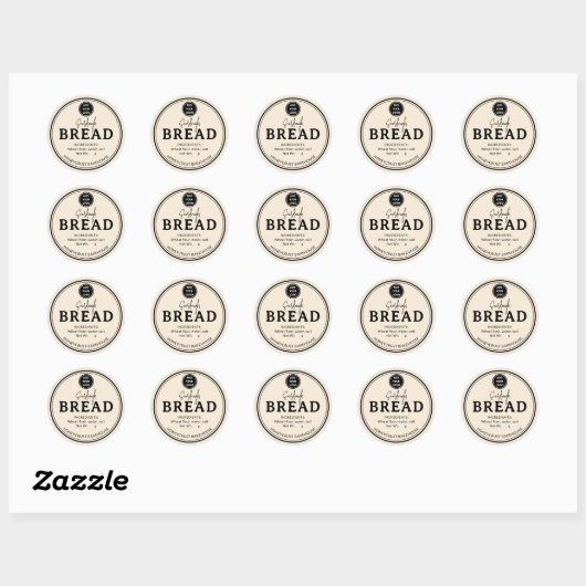 Ivory Bakery Sourdough Bread Label Sticker ラウンドシール (シート)