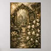 Ivory Bellflower Courtyard Vintage Botanical Wall ポスター (正面)