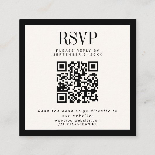 Ivory black classic elegant QR RSVP wedding エンクロージャーカード (正面)