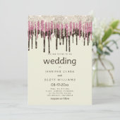 Ivory black gold pink glam glitter drips wedding  招待状 (スタンド正面)