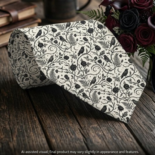 Ivory Black Gothic Raven Wedding Attire ネクタイ