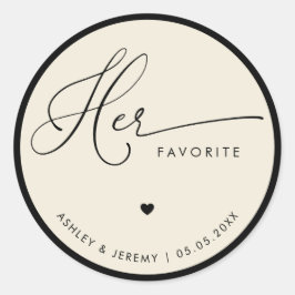 Ivory & Black Her Favorite Wedding Favor ラウンドシール