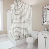Ivory Black Minimal Grid Pattern Bathroom Decor シャワーカーテン (インサイチュ)