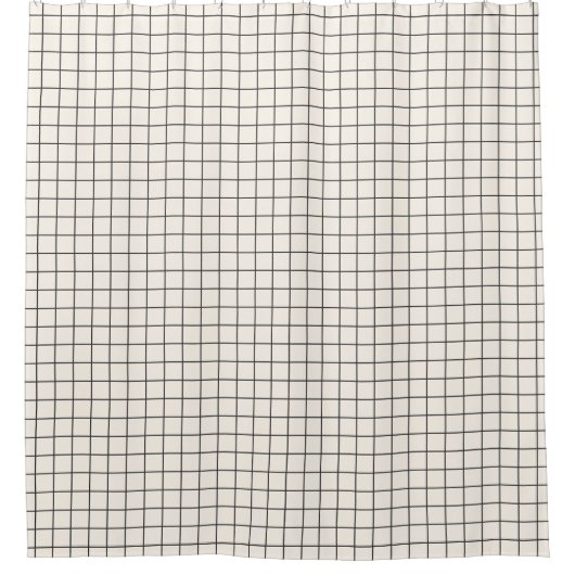 Ivory Black Minimal Grid Pattern Bathroom Decor シャワーカーテン (正面)