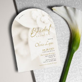 Ivory Bloom & Elegant Gold Script Bridal Shower  招待状