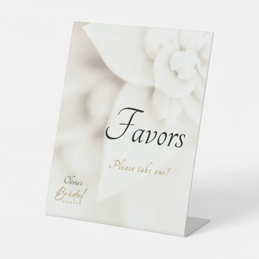 Ivory Bloom & Gold Script Bridal Shower Favors 台座サイン (正面)