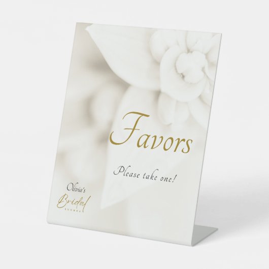 Ivory Bloom & Gold Script Bridal Shower Favors 台座サイン (正面)