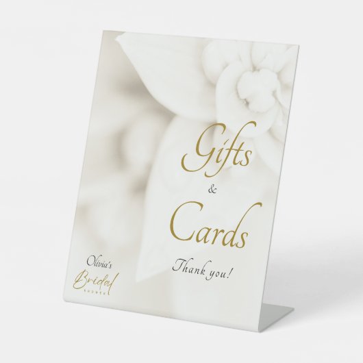 Ivory Bloom Gold Script Bridal Shower Gifts Cards 台座サイン (正面)