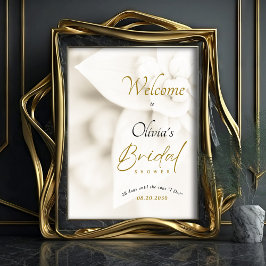 Ivory Bloom & Gold Script Bridal Shower Welcome ポスター