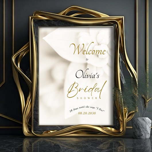 Ivory Bloom & Gold Script Bridal Shower Welcome ポスター