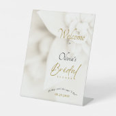 Ivory Bloom & Gold Script Bridal Shower Welcome 台座サイン (正面)