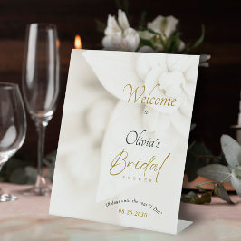 Ivory Bloom & Gold Script Bridal Shower Welcome 台座サイン
