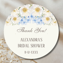 Ivory Blue Floral Garden Bridal Shower Thank You ラウンドシール