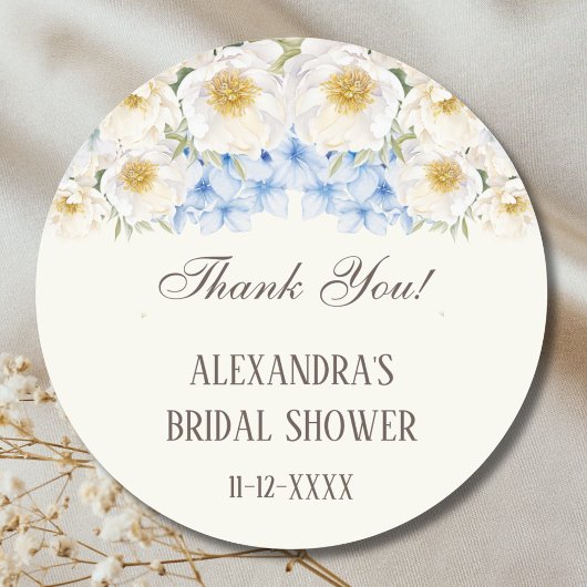 Ivory Blue Floral Garden Bridal Shower Thank You ラウンドシール