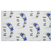 Ivory Blue Floral Wedding Monogram Bride Groom ファブリック (ファットクウォーター)