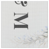 Ivory Blue Floral Wedding Monogram Bride Groom ファブリック (クローズアップ)