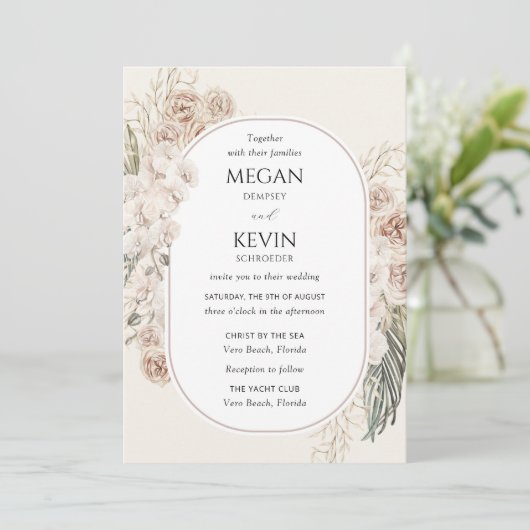Ivory Blush Boho Floral Arch Wedding Invitation 招待状 (スタンド正面)