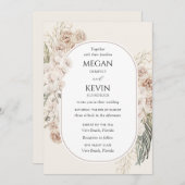 Ivory Blush Boho Floral Arch Wedding Invitation 招待状 (正面/裏面)