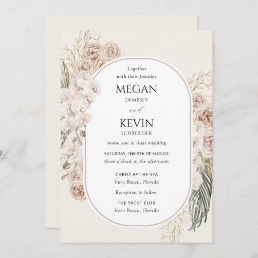 Ivory Blush Boho Floral Arch Wedding Invitation 招待状 (正面/裏面)