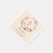 Ivory blush pink floral wreath First Communion スタンダードカクテルナプキン (角)