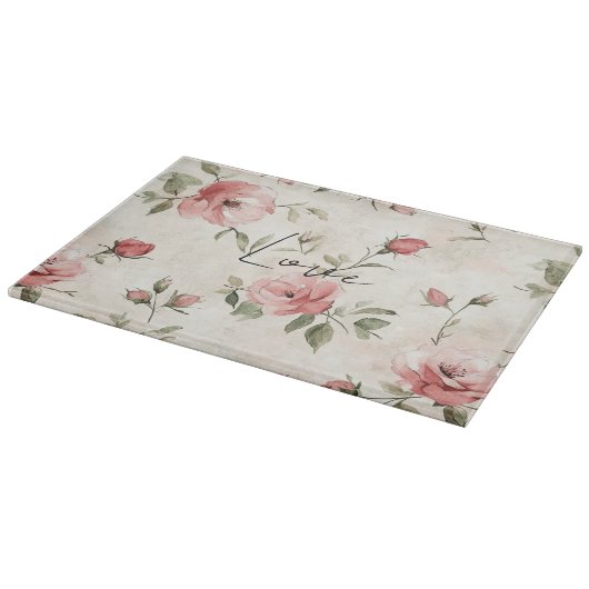 Ivory Blush Pink Roses Floral   カッティングボード (角)