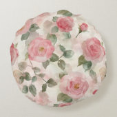 Ivory Blush Pink Roses Floral   ラウンドクッション (裏面)