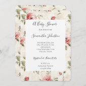 Ivory Blush Pink Roses Floral Baby Shower 招待状 (正面/裏面)