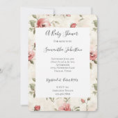 Ivory Blush Pink Roses Floral Baby Shower 招待状 (正面)
