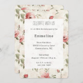 Ivory Blush Pink Roses Floral Birthday 招待状 (正面/裏面)