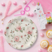 Ivory Blush Pink Roses Floral Bridal Shower ペーパープレート (パーティー)