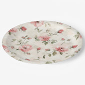 Ivory Blush Pink Roses Floral Bridal Shower ペーパープレート (アングル)