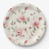 Ivory Blush Pink Roses Floral Bridal Shower ペーパープレート (正面)