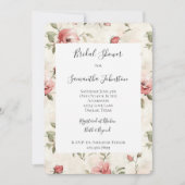 Ivory Blush Pink Roses Floral Bridal Shower 招待状 (正面)