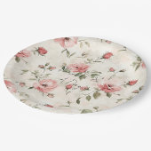 Ivory Blush Pink Roses Floral Wedding ペーパープレート (アングル)