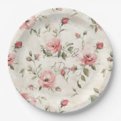 Ivory Blush Pink Roses Floral Wedding ペーパープレート (正面)