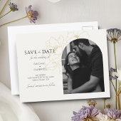 Ivory | Boho Arch Gold Floral Wedding ポストカード