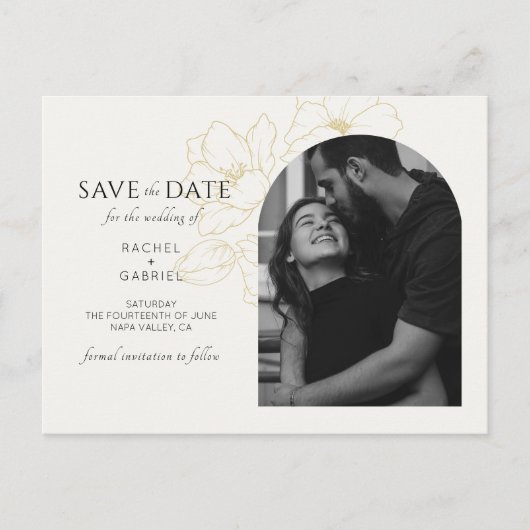 Ivory | Boho Arch Gold Floral Wedding ポストカード (正面)