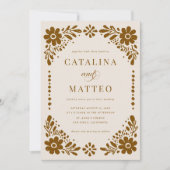 Ivory Boho Hand Drawn Mexican Paper Picado Wedding 招待状 (正面)